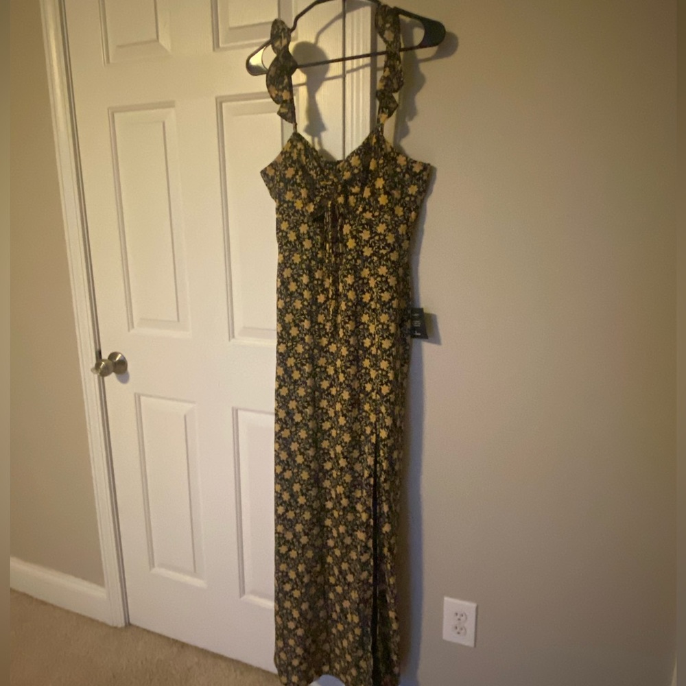 Lulu's Olive Green Floral Maxi Dress with Yellow Flowers